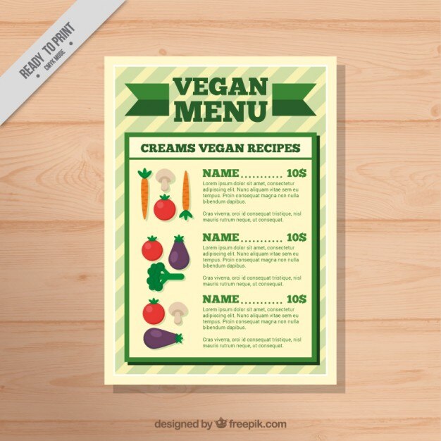 Modelo de menú vegano en diseño plano
