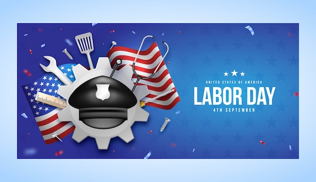Vector gratuito modelo de pancarta horizontal realista para la celebración del día del trabajo estadounidense