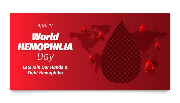 Vector gratuito modelo de pancarta horizontal realista para la concienciación sobre el día mundial de la hemofilia