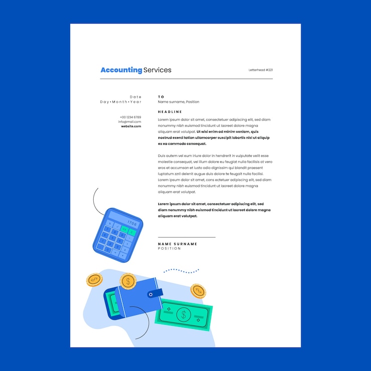 Vector gratuito modelo de papel de carta de contabilidad financiera