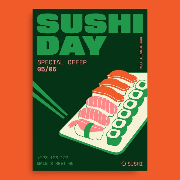 Modelo de póster de oferta especial del día del sushi moderno lineal