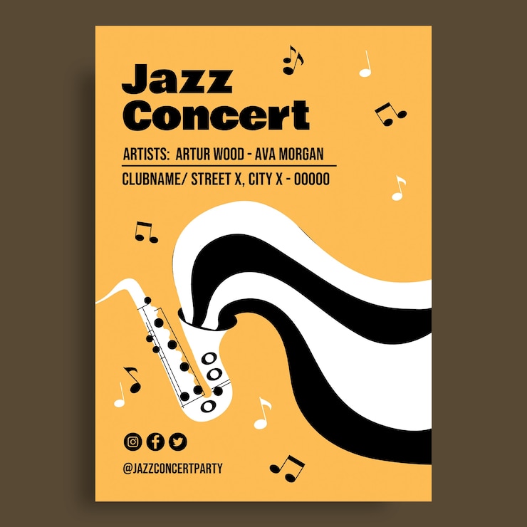 Vector gratuito modelo de póster de saxofón del concierto de jazz cool waves