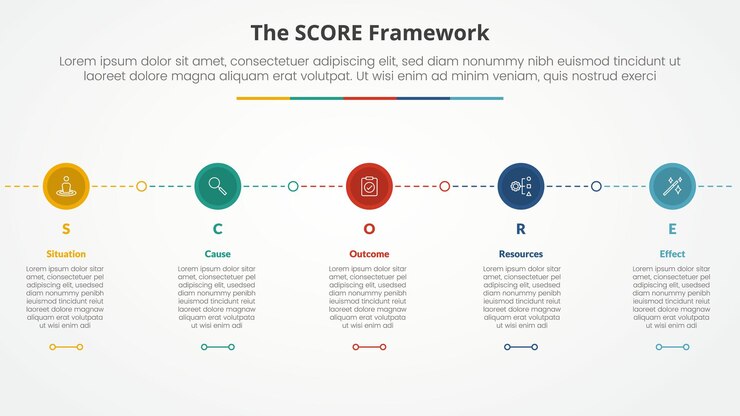 Vector gratuito modelo de puntuación concepto infográfico para presentación de diapositivas con círculo pequeño en línea horizontal conexión con lista de 5 puntos con estilo plano