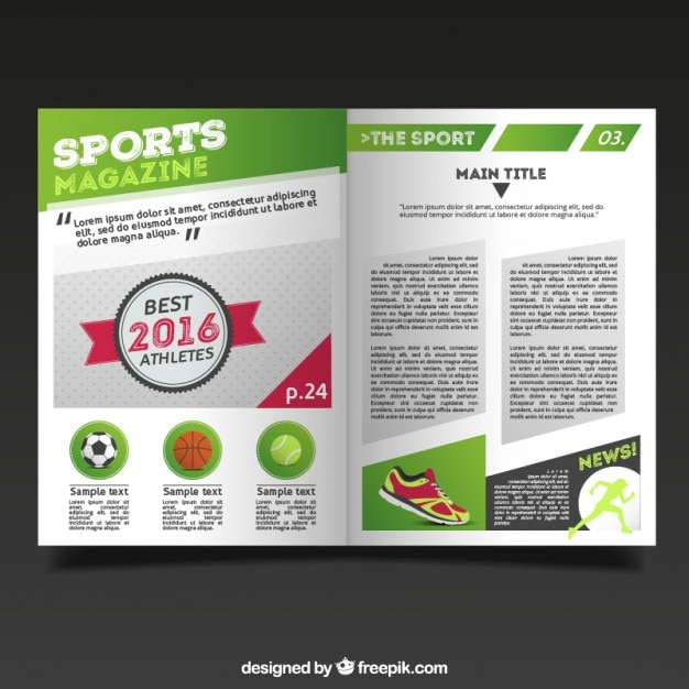 Vector gratuito modelo de revista de deporte con artículo