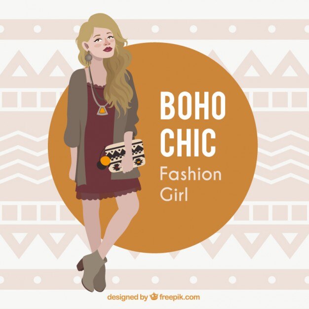 Vector gratuito modelo rubia dibujada a mano con ropa boho