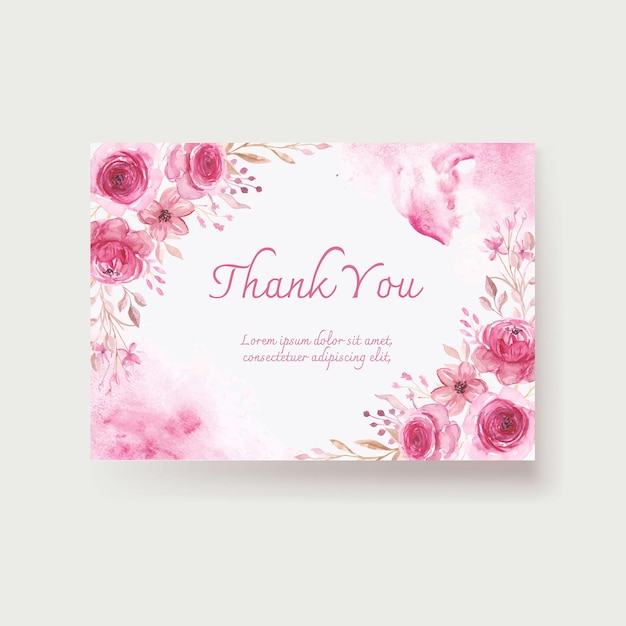 Modelo de tarjeta de agradecimiento floral de acuarela rosa suave