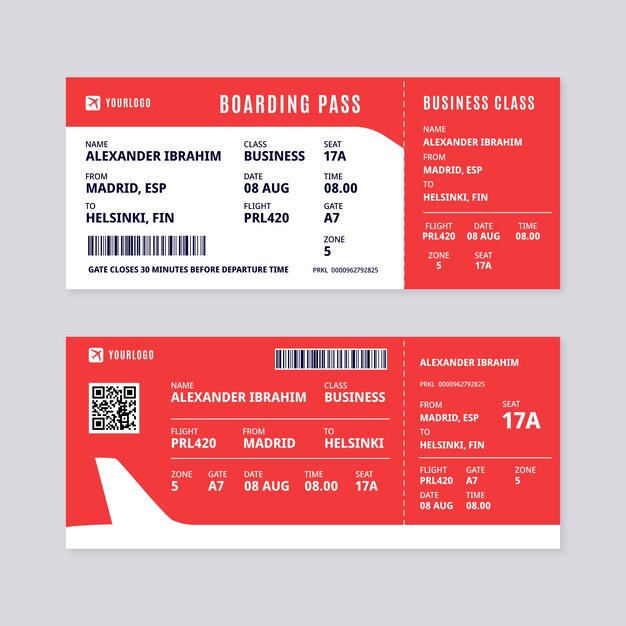Modelo de tarjeta de embarque de diseño plano