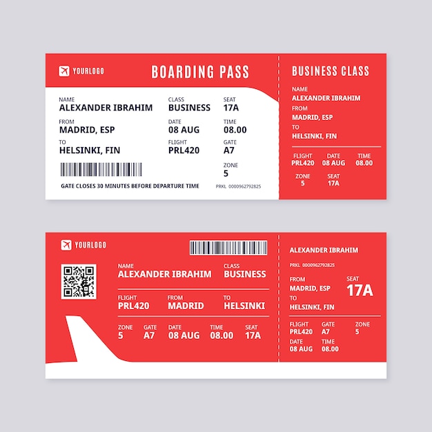 Modelo de tarjeta de embarque de diseño plano