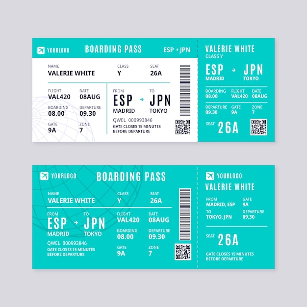 Modelo de tarjeta de embarque de diseño plano