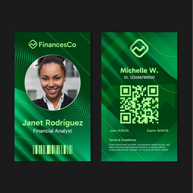 Modelo de tarjeta de identificación del concepto de finanzas