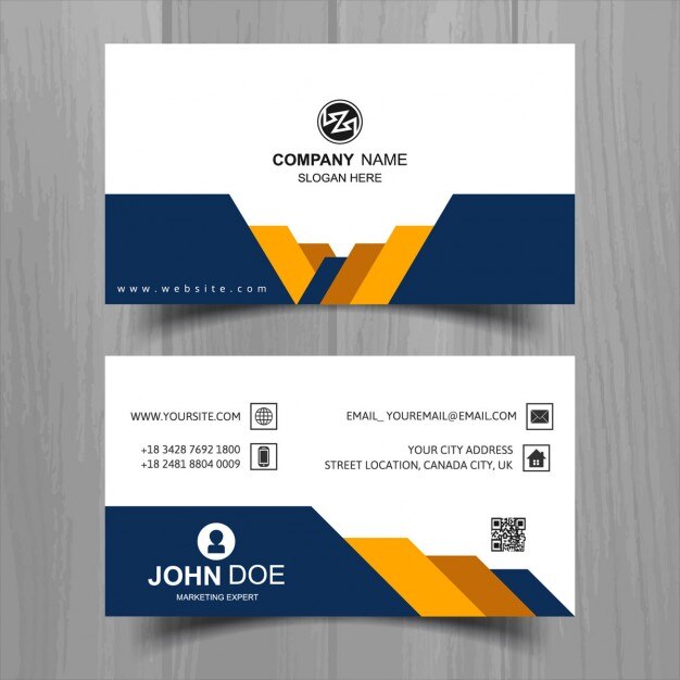 Moderna tarjeta de visita con formas geométricas amarillas y azules