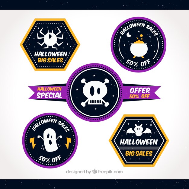Modernas pegatinas de rebajas de halloween 