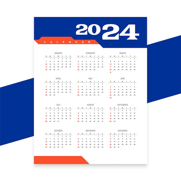 Vector gratuito moderno diseño de calendario de escritorio 2024 programar tareas o eventos vector