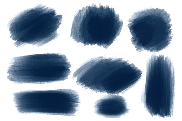 Moderno diseño de conjunto de pinceladas de acuarela azul oscuro
