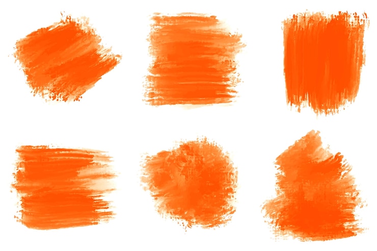 Vector gratuito moderno diseño de conjunto de trazos de pincel de acuarela naranja