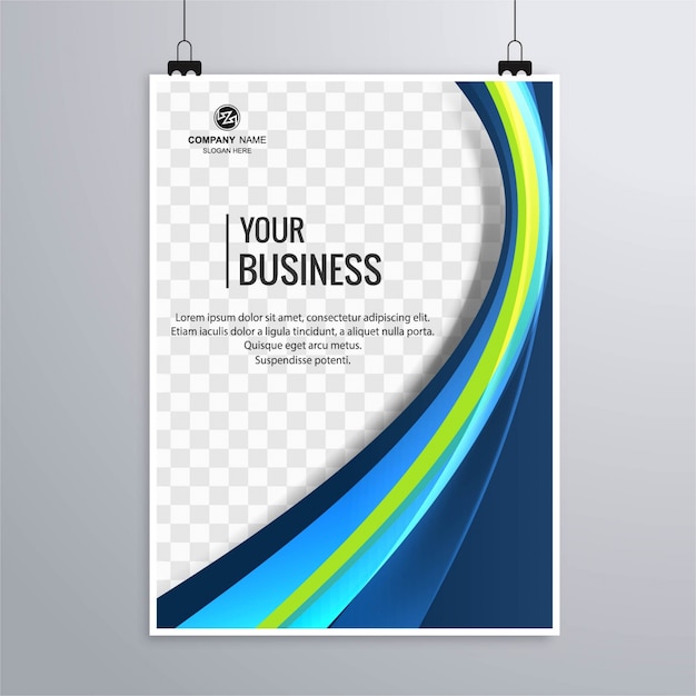 Moderno folleto de negocios con formas onduladas azules