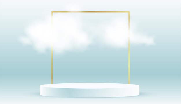 Moderno fondo de plataforma de podio 3D con marco dorado y humo