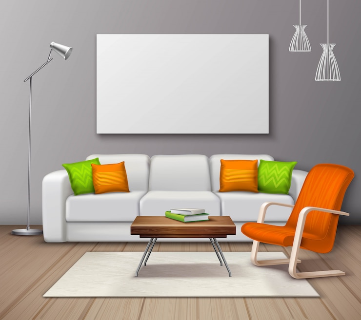 Vector gratuito moderno interior colores maqueta realista cartel