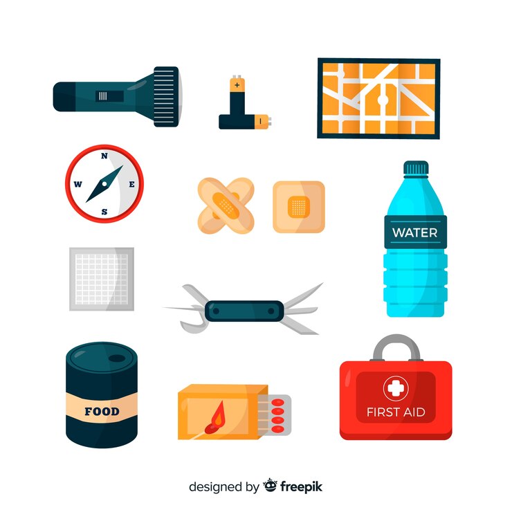 Vector gratuito moderno kit de emergencia en estilo flat