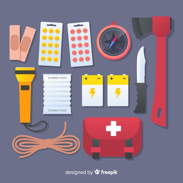 Vector gratuito moderno kit de emergencia flat