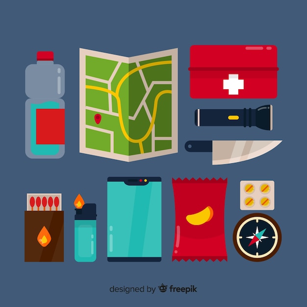 Vector gratuito moderno kit de emergencia flat