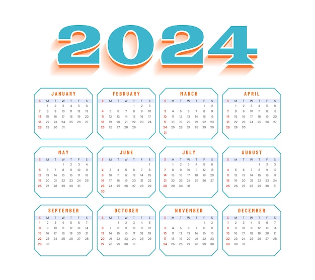 Vector gratuito moderno modelo de calendario de página completa de 2024 vector de eventos de horario