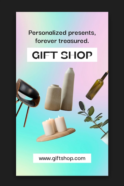 Moderno modelo de historia de la tienda de regalos holográfica de Instagram