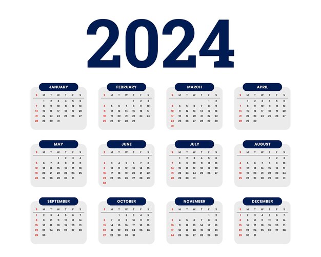 Moderno plan de calendario anual para el nuevo año de 2024 vector de objetivos anuales