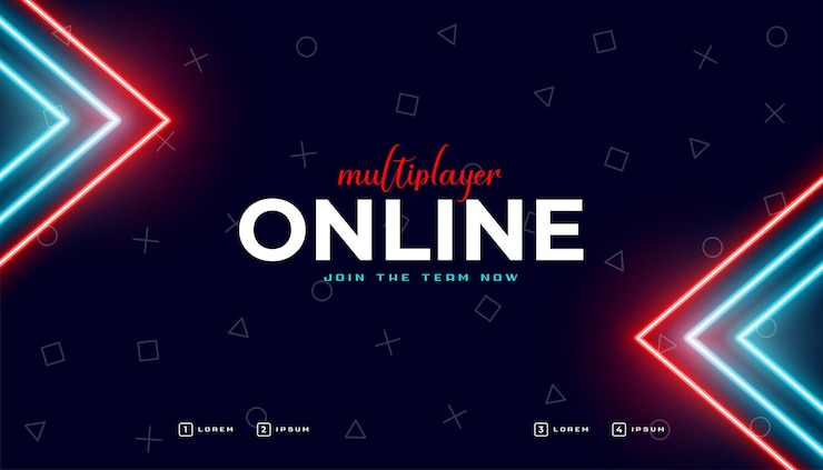 Vector gratuito moderno streamline juego en línea jugar banner con efecto de neón vector