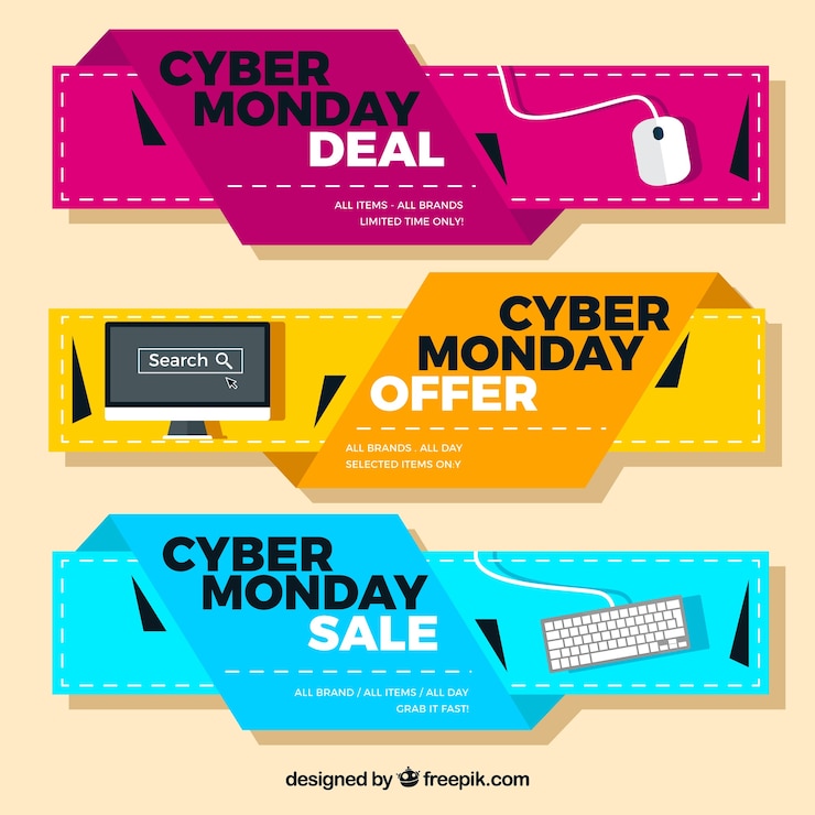 Vector gratuito modernos banners de ofertas de ciberlunes