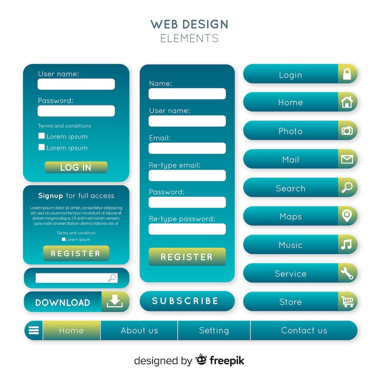 Vector gratuito modernos botones web en estilo gradiente