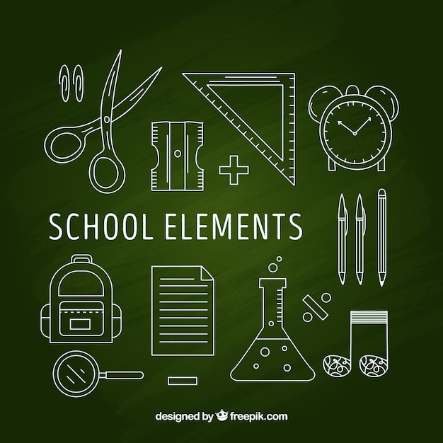 Modernos elementos de colegio en estilo de pizarra