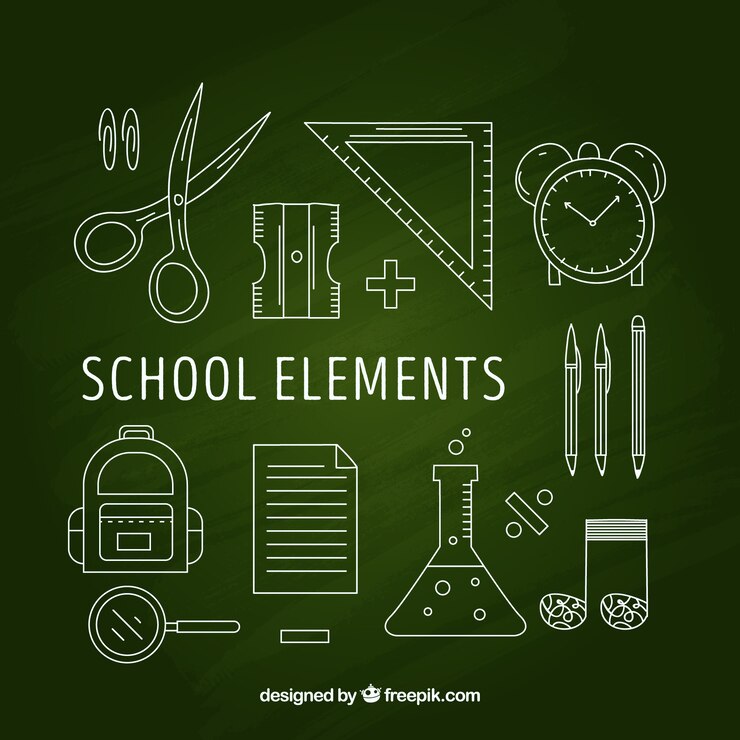 Vector gratuito modernos elementos de colegio en estilo de pizarra