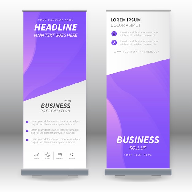 Modernos roll up banners con fondo realista.