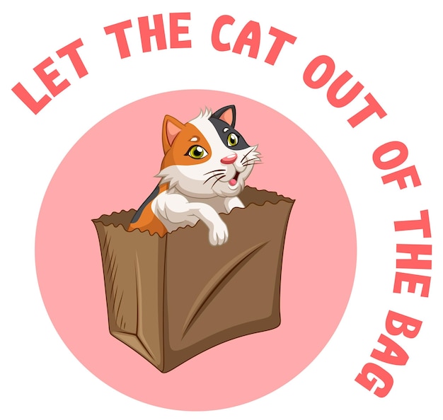 Vector gratuito modismo inglés con let the cat out of the bag