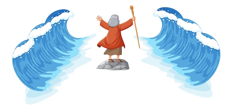 Vector gratuito moisés abriendo el mar rojo una historia religiosa de la biblia