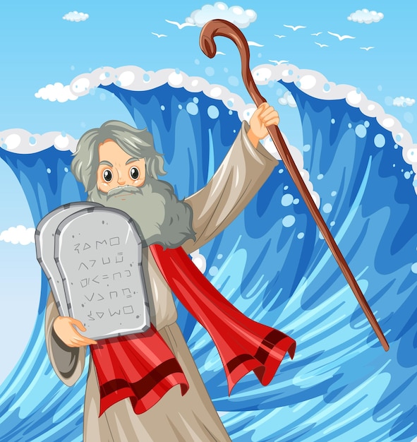 Moisés sosteniendo la piedra de los diez mandamientos