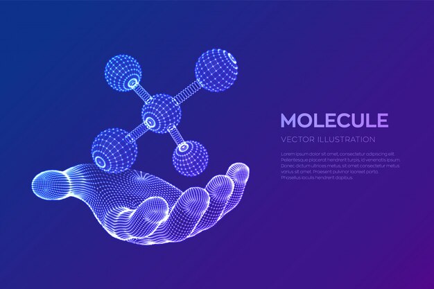 Molécula en mano. Adn, átomo, neuronas. Moléculas y fórmulas químicas.