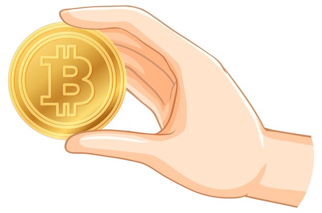 Con una moneda de Bitcoin en la mano