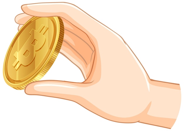 Con una moneda de Bitcoin en la mano