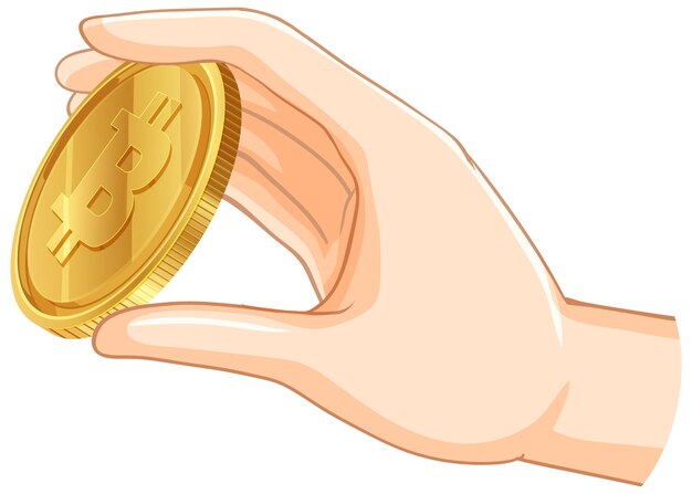Con una moneda de Bitcoin en la mano