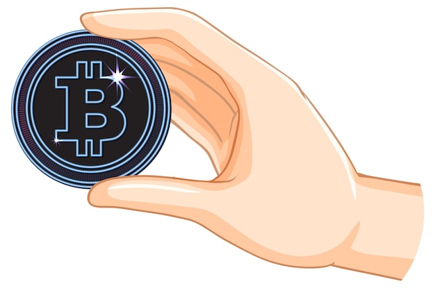 Con una moneda de Bitcoin en la mano