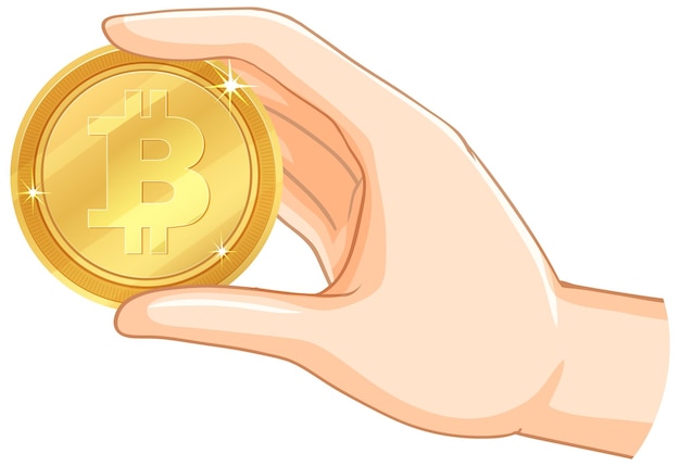 Con una moneda de Bitcoin en la mano