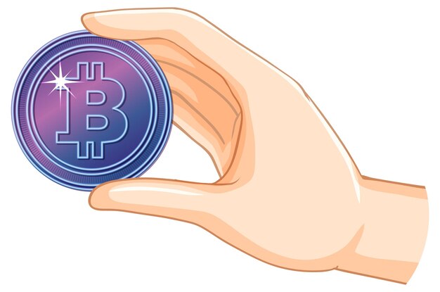 Con una moneda de Bitcoin en la mano