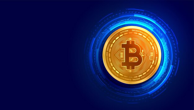 Moneda de oro bitcoin criptomoneda con fondo de líneas de circuito digital
