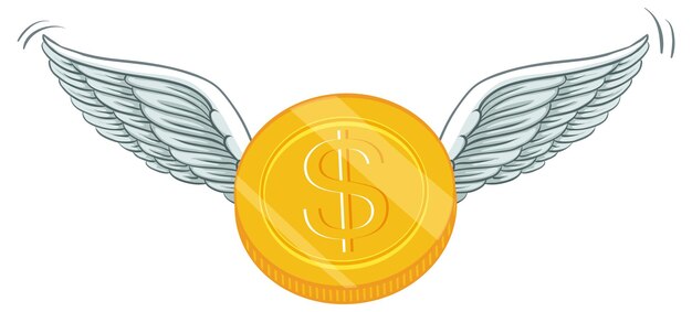 Moneda de oro con dibujos animados de alas