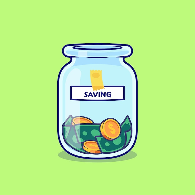 Moneda de oro en frasco ahorrar vector de dibujos animados icono ilustración objeto financiero vector plano aislado