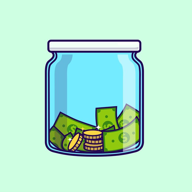 Moneda de oro en frasco Vector de dibujos animados Icono Ilustración Finanzas Icono de objeto Vector plano aislado