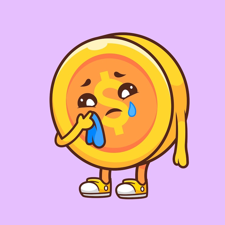 Vector gratuito moneda de oro llorando icono vectorial de dibujos animados ilustración icono de finanzas empresariales vector plano aislado