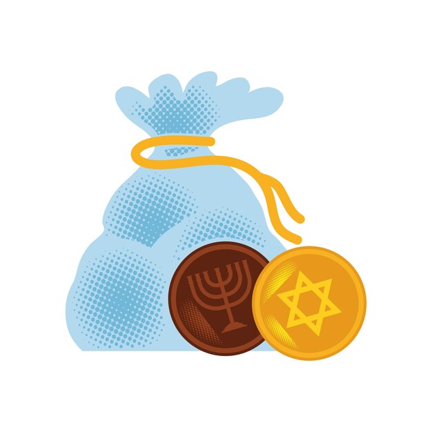 Vector gratuito las monedas de chocolate de hanukkah ilustración aislada